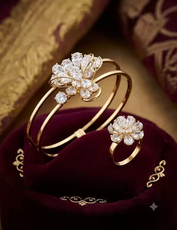Elegant gold-toned bracelet and ring set