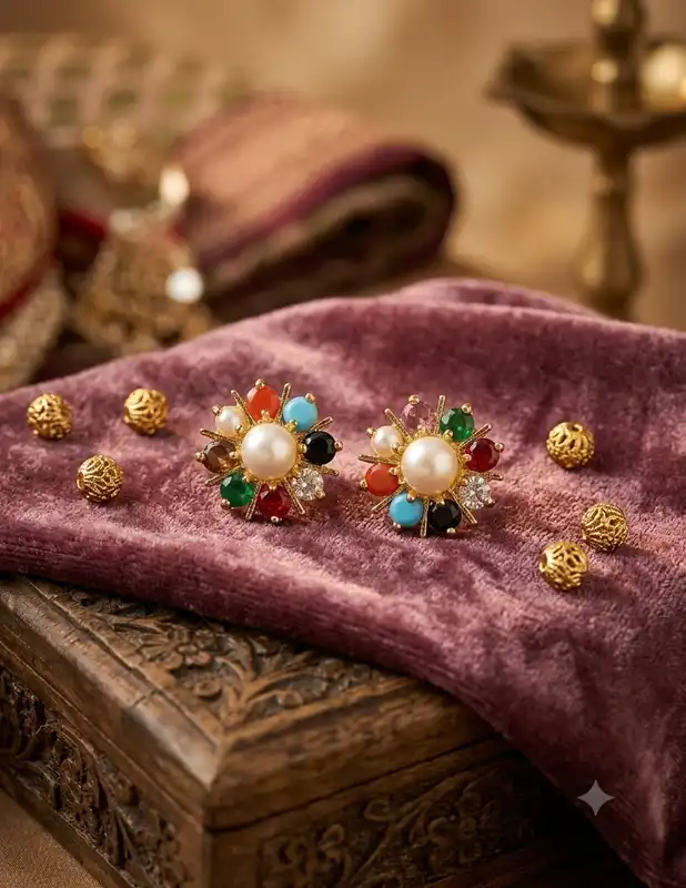 Elegant multicolour floral stud earring