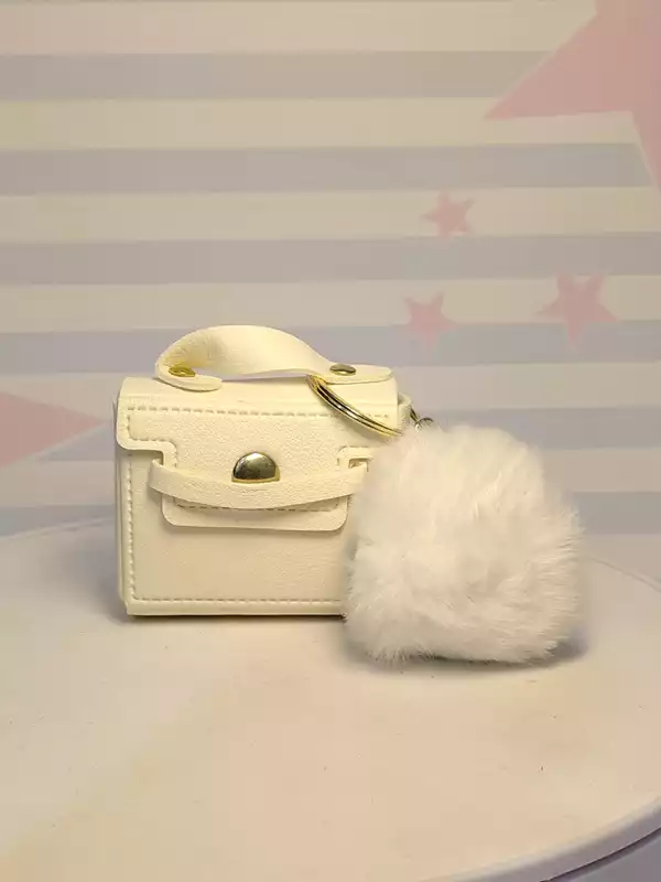 Miniature Purse , Orange , White ! Key Chain