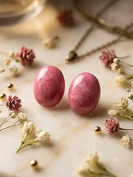 Pink Marble-Effect Oval Stud Earrings