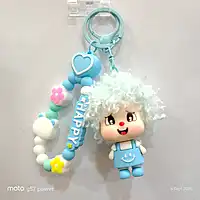 A Light blue Curly-Haired Cartoon Doll  Bag Charm / keychain