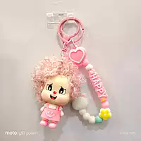 A pink Curly-Hair Cartoon Doll Bag Charm / keychain