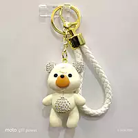 A Cute White Rhinestone Bear Bag Charm / keychain