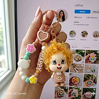 A Brown Curly-Haired Cartoon Doll  Bag Charm / keychain