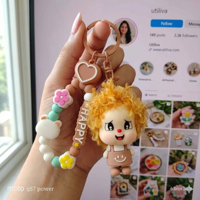 A Brown Curly-Haired Cartoon Doll  Bag Charm / keychain
