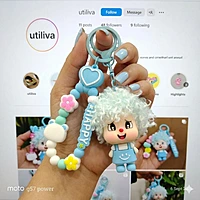 A Light blue Curly-Haired Cartoon Doll  Bag Charm / keychain