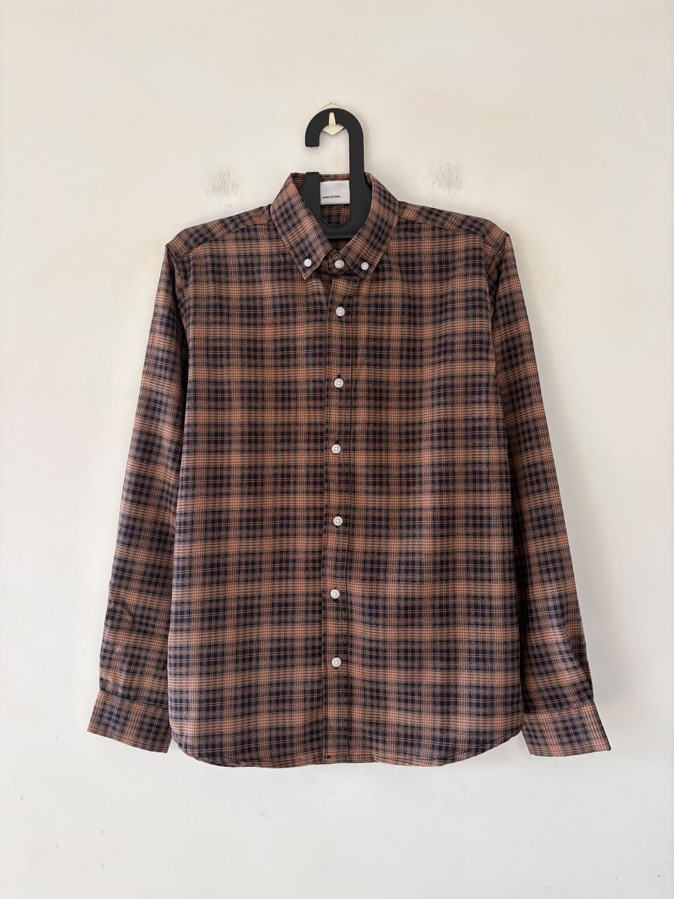 Navy tan imp check shirt