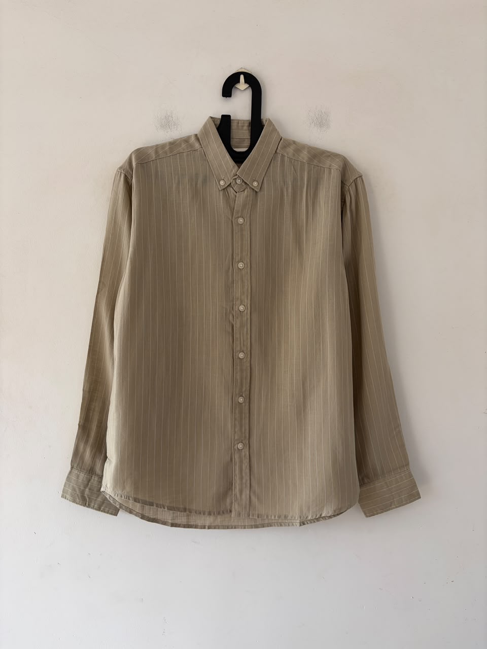 Stone beige linen pin stripes shirt