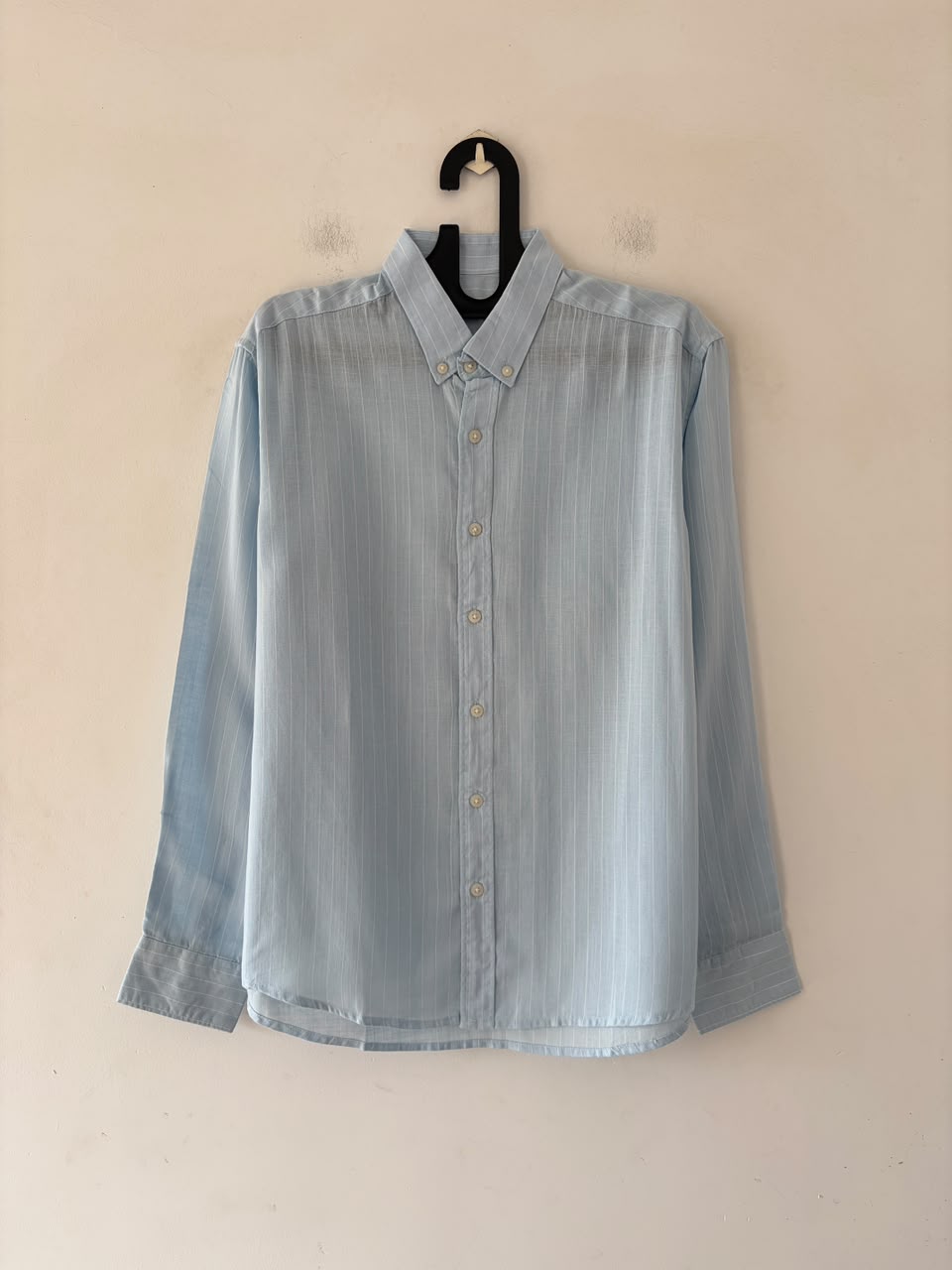 Baby blue linen pin stripes shirt