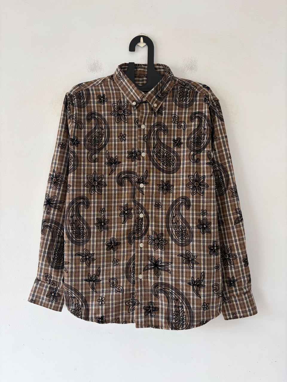 Walnut paisley embroidered check shirt