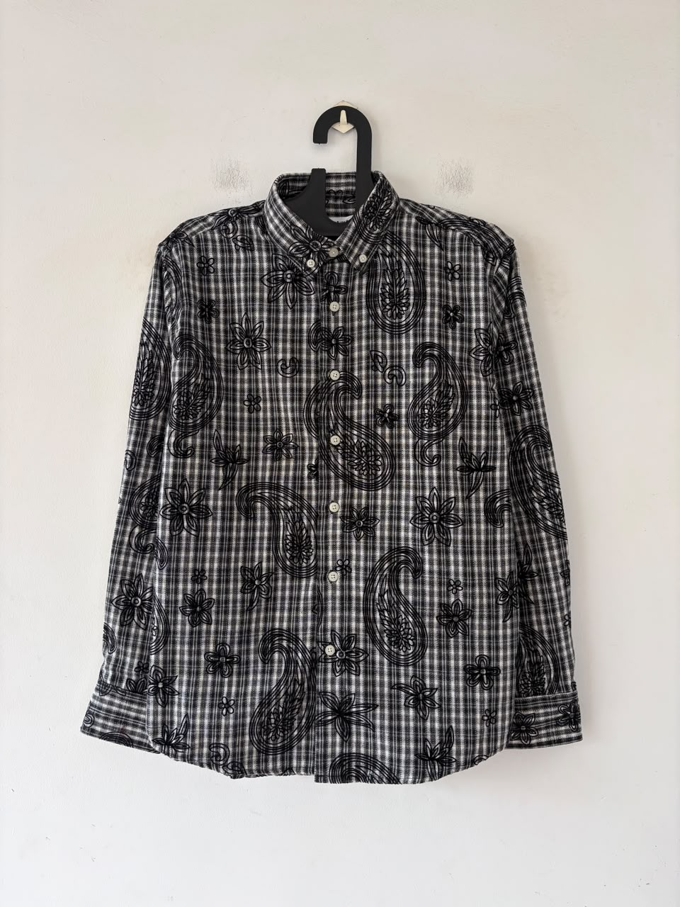 Obsidian paisley embroidered check shirt