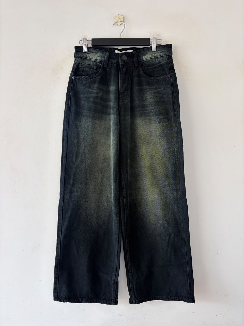 Raven wash whisker baggy jeans
