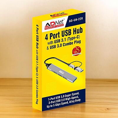 4 Port USB Hub with USB 3.1 (type c) & USB 3.0 Combo plug