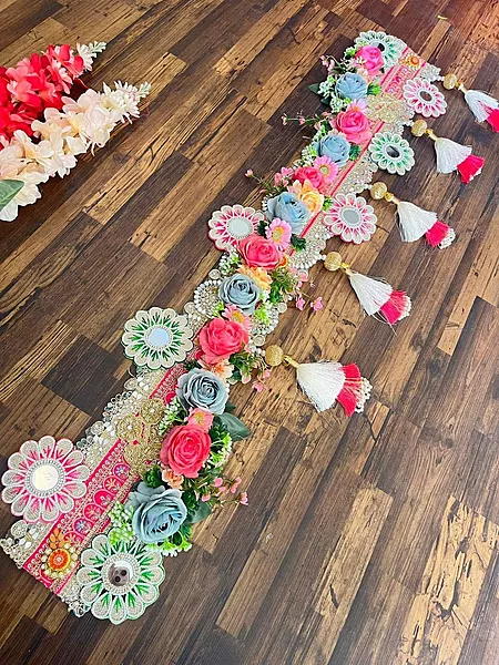 Handmade Designer Floral Mirror Toran with Tassels