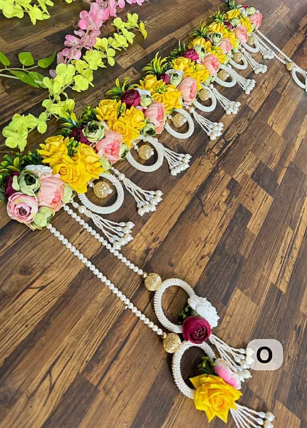 Handmade Luxury Yellow Rose Floral Toran with Pearl Tassels