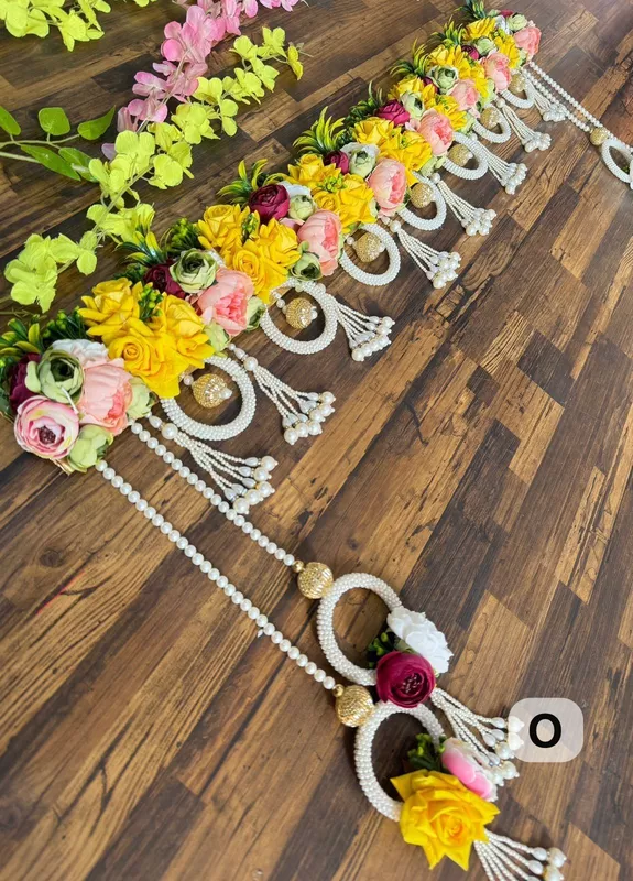 Handmade Luxury Yellow Rose Floral Toran with Pearl Tassels