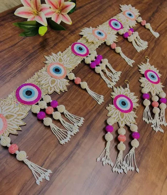 Premium Pink Evil Eye Lotus Bandanwar Toran