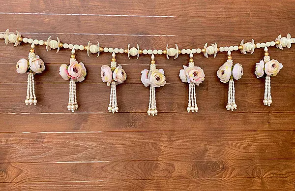 Premium Ivory Floral Pearl Bandanwar Toran