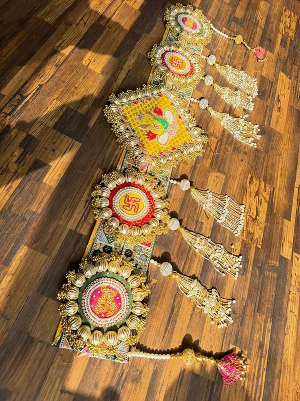 Premium Ganesha Om Swastik Brocade Bandanwar Toran