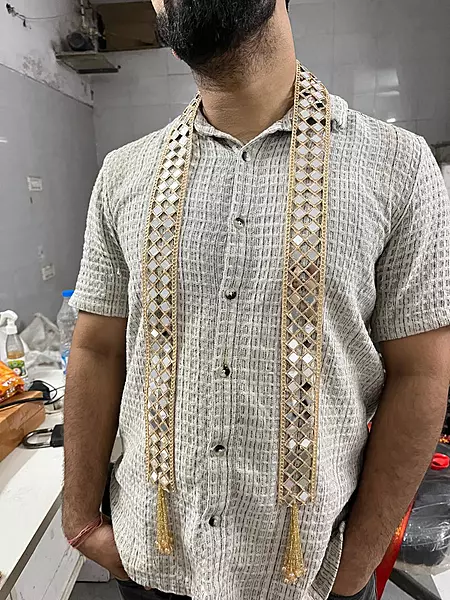 Golden Mirror Fabric Welcome Swagat dupatta for Barati