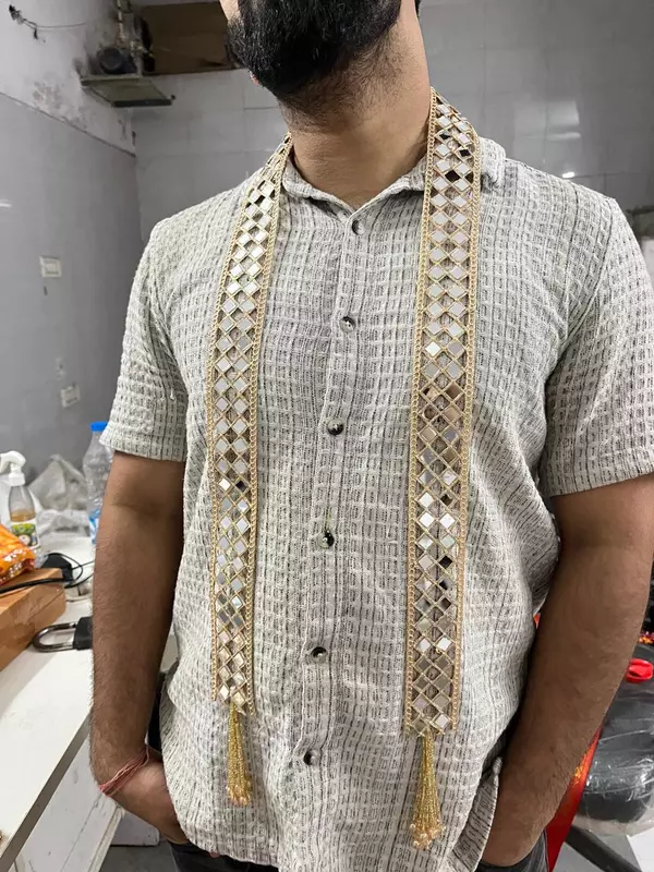 Golden Mirror Fabric Welcome Swagat dupatta for Barati
