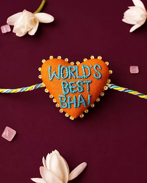 World's Best Bhai Embroidered Heart Rakhi