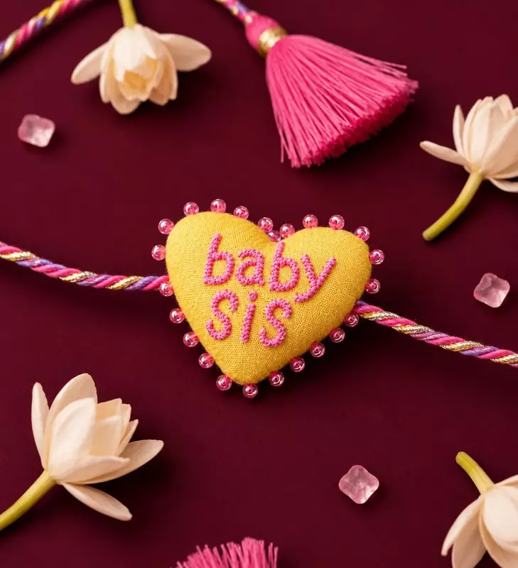 Cute Baby Sis Embroidered Heart Rakhi