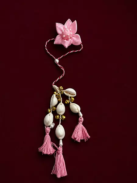 Handcrafted Pink Floral Shell Tassel Lumba Rakhi