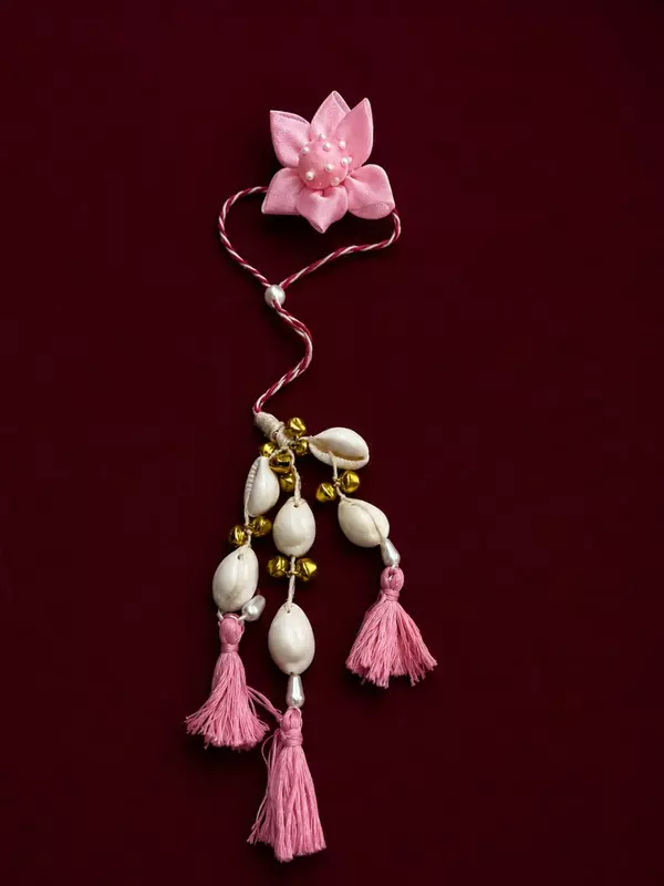 Handcrafted Pink Floral Shell Tassel Lumba Rakhi