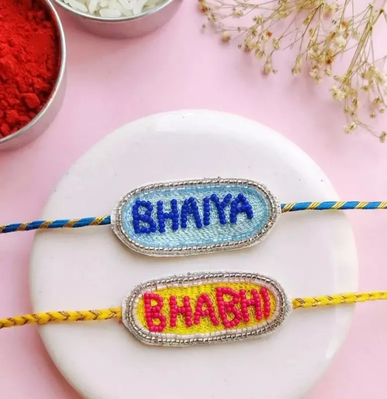 Handmade Bhaiya Bhabhi Beaded Rakhi Set Designer Couple Rakhi