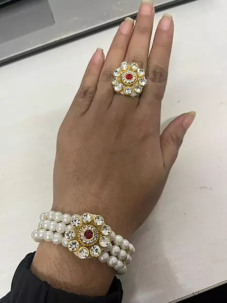 Adjustable Flower Kundan Bracelet with Ring