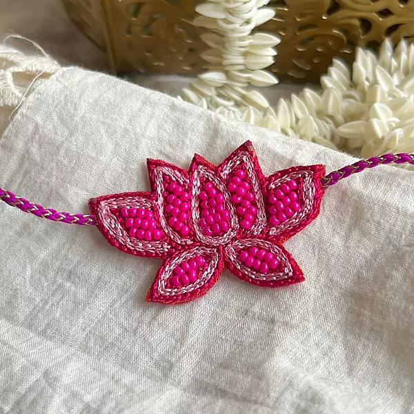 Pink Lotus Embroidered Rakhi