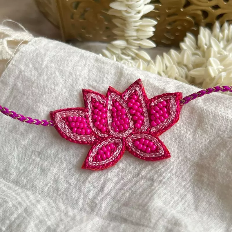 Pink Lotus Embroidered Rakhi