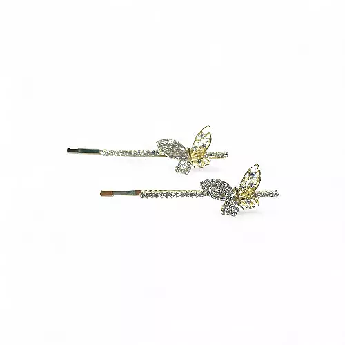 Sparkling White Butterfly Crystal Hair Clips (Set of 2)