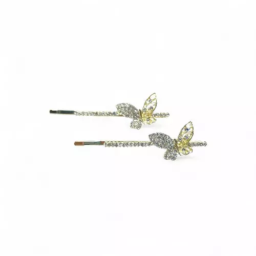 Sparkling White Butterfly Crystal Hair Clips (Set of 2)