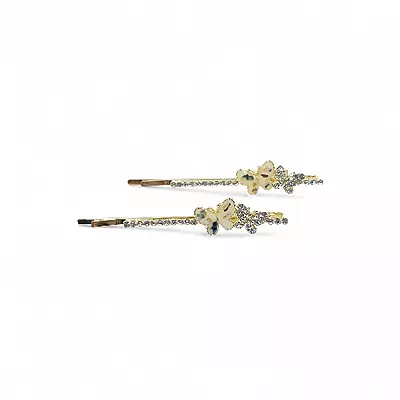 MOP Butterfly & Crystal Hair Pins (Set of 2)