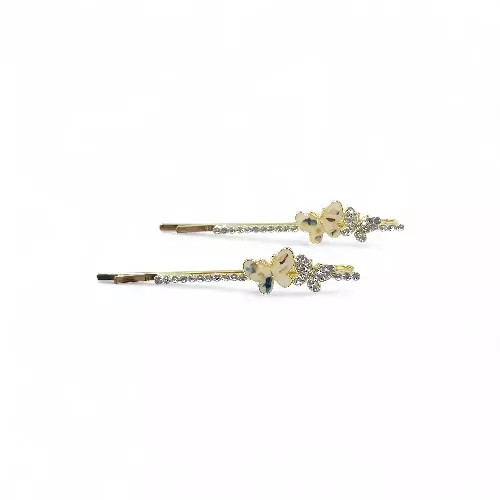 MOP Butterfly & Crystal Hair Pins (Set of 2)