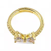 Gold-Plated Adjustable Butterfly Bow Ring - White Zircon
