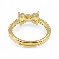 Gold-Plated Adjustable Butterfly Bow Ring - White Zircon