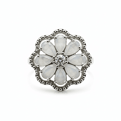 Elegant Floral Ring with White Gemstones