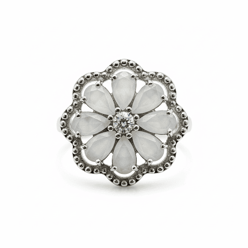Elegant Floral Ring with White Gemstones