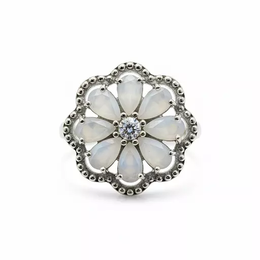 Elegant Floral Ring with White Gemstones