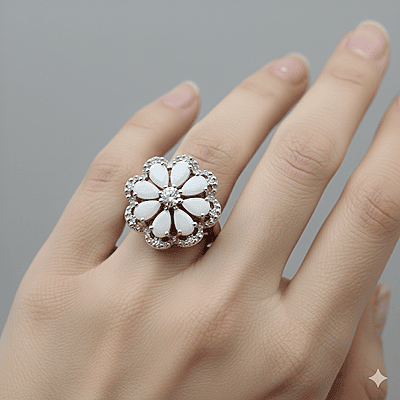 Elegant Floral Ring with White Gemstones
