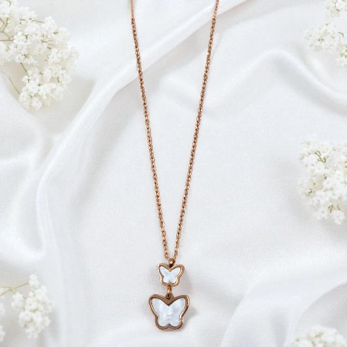 Elegant Rose Gold & White Butterfly Necklace