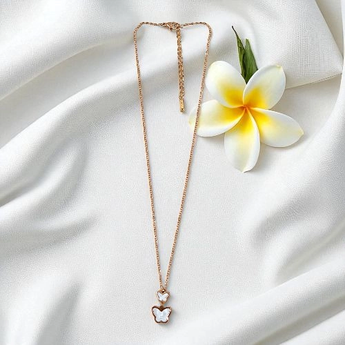 Elegant Rose Gold & White Butterfly Necklace