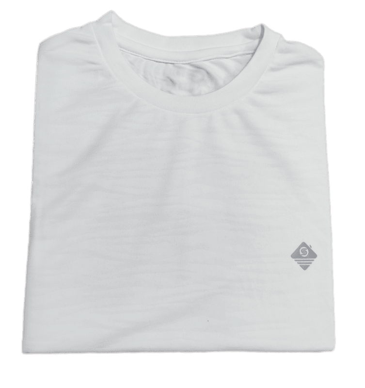 White Self Design Round Neck Tshirt