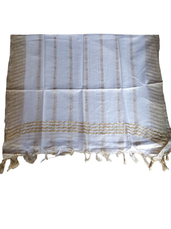 White Cotton Silk Dupatta with Temple Border