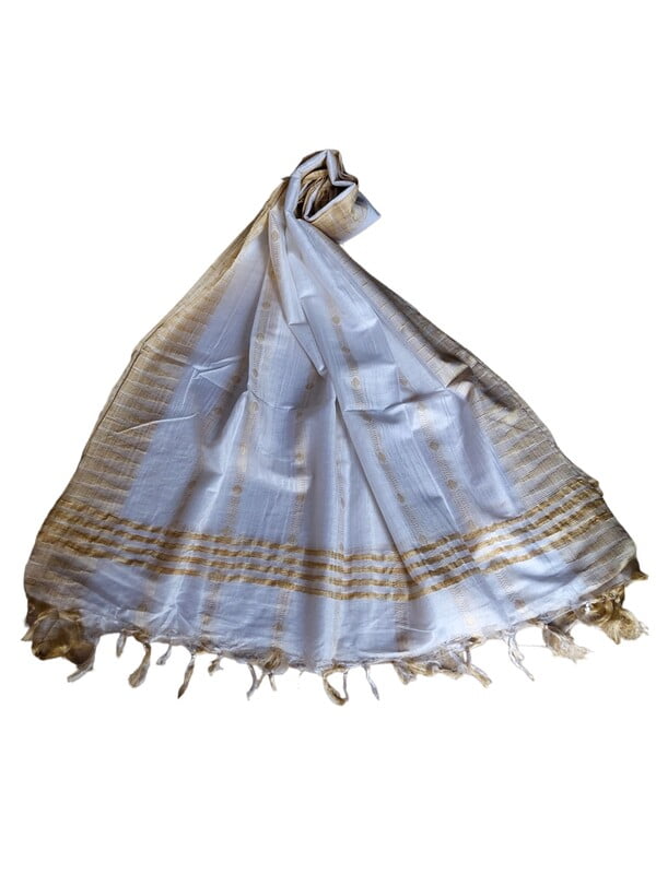 White Cotton Silk Dupatta with Temple Border