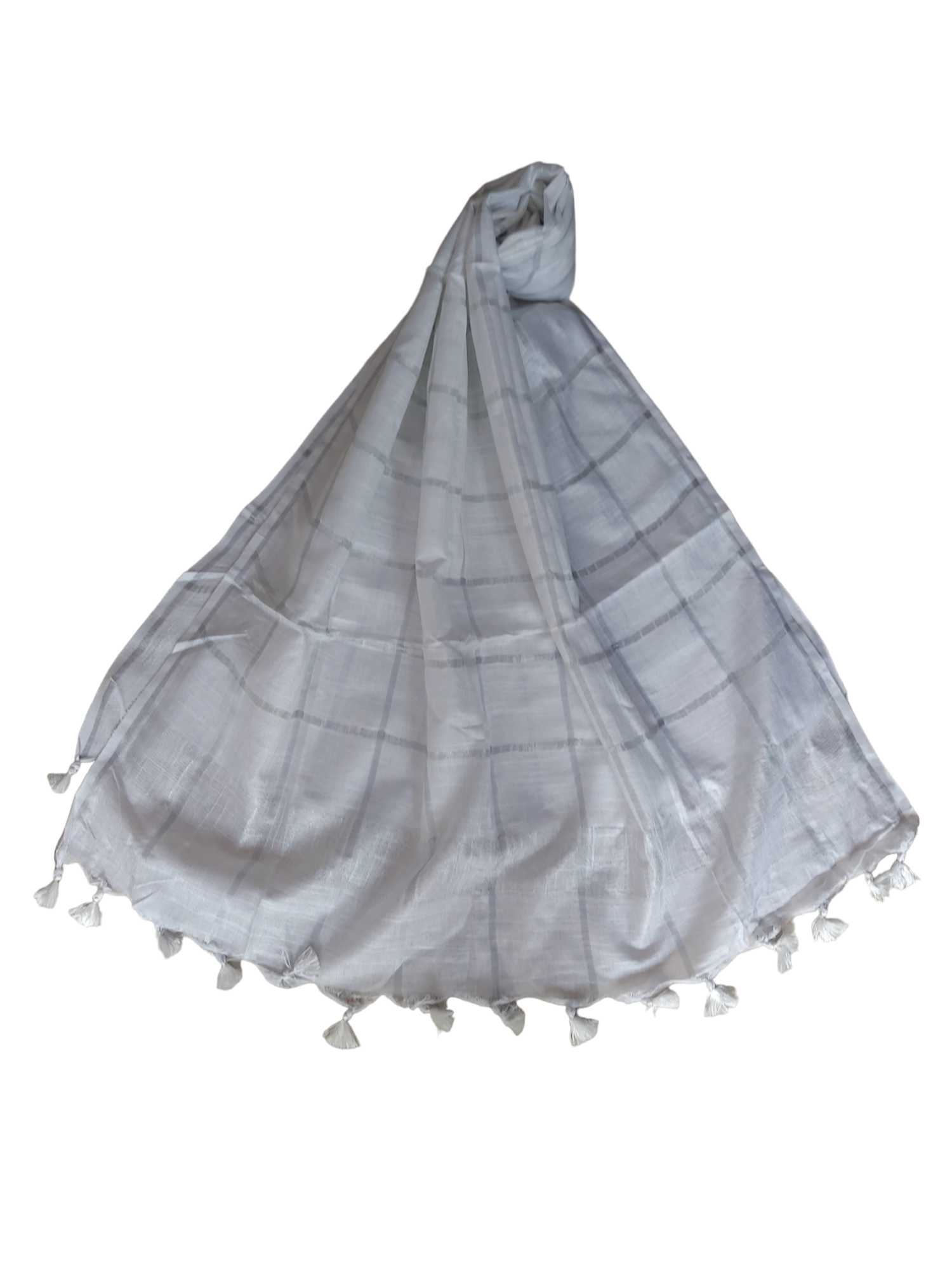 White Cotton Silk Silver Zari Dupatta