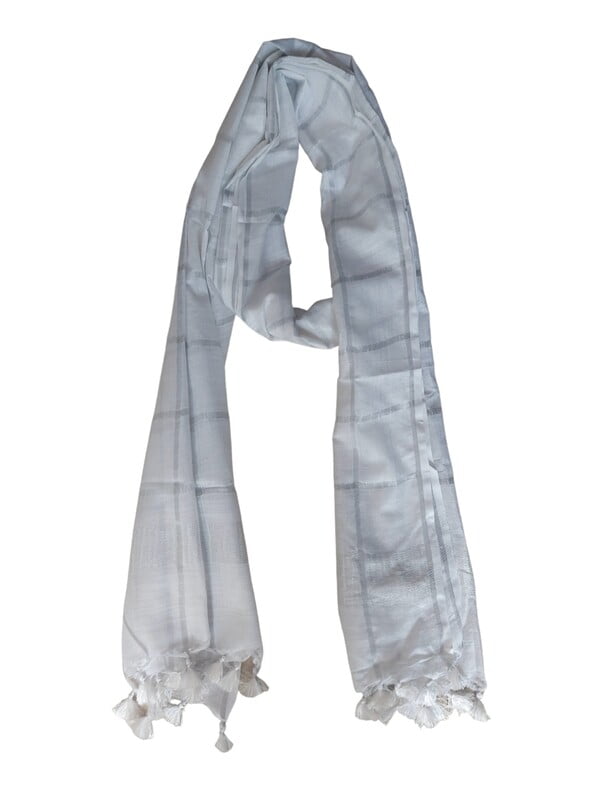 White Cotton Silk Silver Zari Dupatta